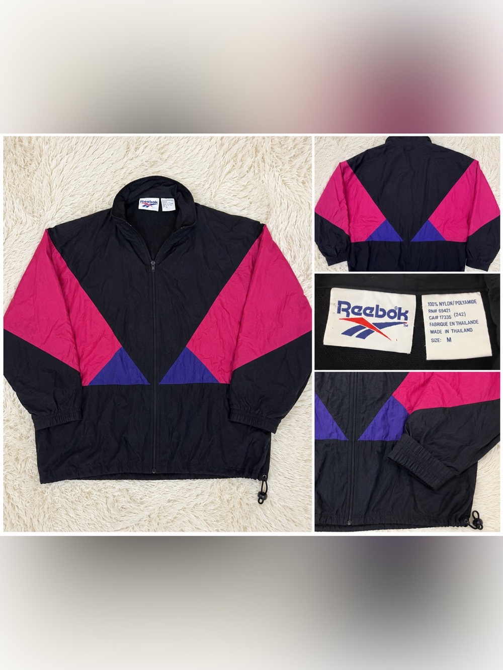 Vintage 90s Reebok Windbreaker Jacket M Pink Purple Black Colorblock